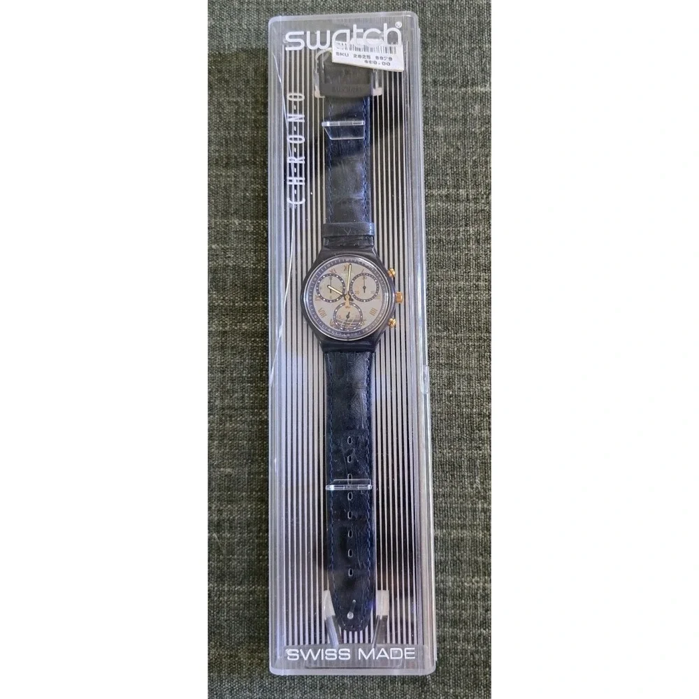 Swatch Chrono Grand Prix SCB109 Vintage Blue Leather Swiss Quartz Watch NEW